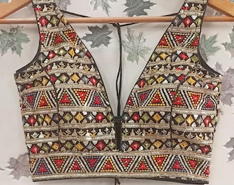 Designer heavy embroidery & sequins ready made saree blouse, crop top ,lehenga top ,wedding blouse,Indian festive blouse , multi colour top