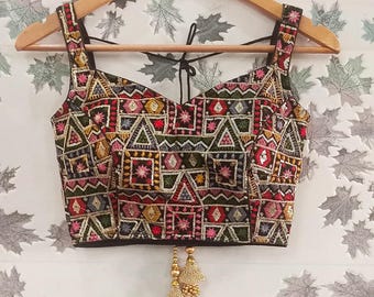 heavy embroidery multi colour ,square neck crop top /readymade saree blouse - Indian festive wear blouse -saree , lehenga top , wedding wear
