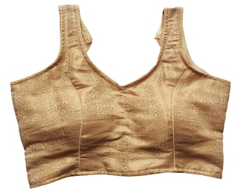 Blusa firmata dorata pronta all'uso con paillettes oro chiaro - Blusa sari - Blusa sari - Spedizione gratuita per gli USA - Top sari - Top sari - Per donna