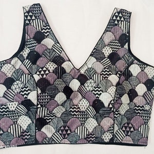 Sequin Designer Crop Top Ready-to-Wear -Women&#39;s Digital Print Crop Top -Stylish Sequin Blouse Ready-Made Sleeveless Sequin Top for Women