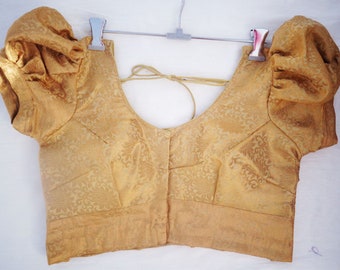 Puff sleeves golden Brouket saree  blouse in  golden color readymade saree blouse -Saree Blouse -Sari Blouse - Saree Top - Sari Top