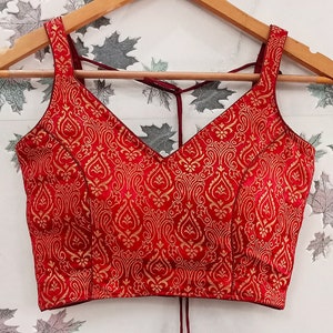 Maroon chanderi saree blouse ready made for women, sleeveless Indian floral blouse for wedding wear, festive wear, saree top, lehenga blouse