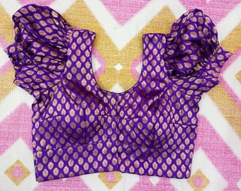 Purple saree blouse readymade - puff sleeves  Saree Blouse - party wear blouses - designer saree top - ready made blouses