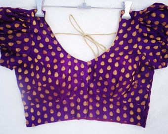 ready made Saree Blouse puff sleeves  in purple Color satan tilak  readymade blouse party wear blouse - Saree Blouse-saree top