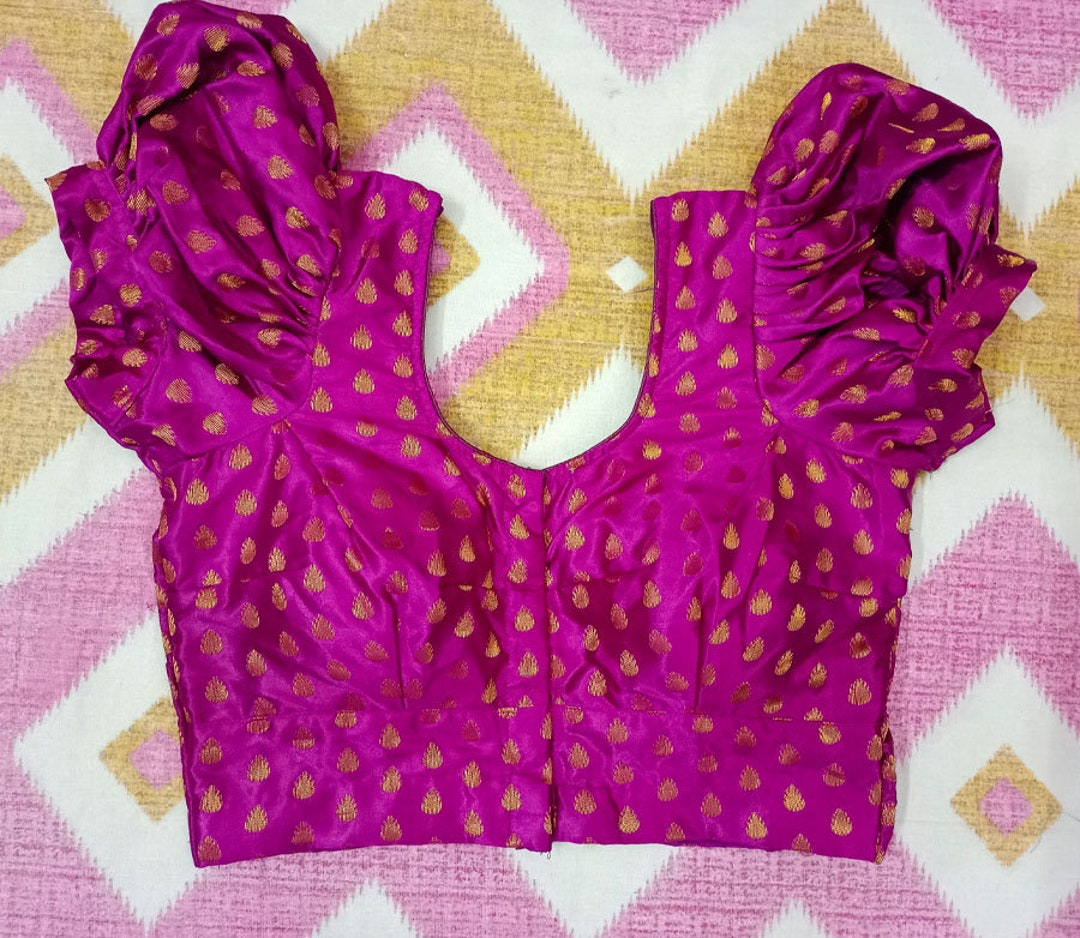 Saree Blouse Puff Sleeves in Magenta Color Readymade Blouse Wedding