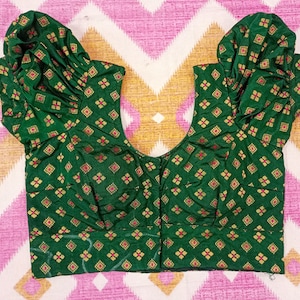 Saree Blouse puff sleeves in bottle green Color readymade blouse wedding blouse - Saree Blouse.