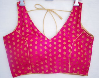 saree Blouse V-neck  in pink Color  wedding blouse - Saree Blouse party wear blouse - sari top - pink saree blouse