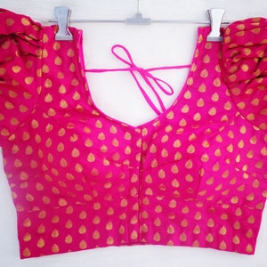 Saree Blouse puff sleeves readymade  in pink Color partywear blouse - Saree Blouse - for woman - woman tops & tees - saree blouses and choli