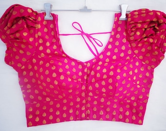 Saree Blouse puff sleeves readymade  in pink Color partywear blouse - Saree Blouse - for woman - woman tops & tees - saree blouses and choli