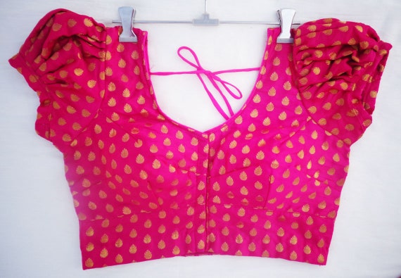 Saree Blouse puff sleeves readymade  in pink Color partywear blouse - Saree Blouse - for woman - woman tops & tees - saree blouses and choli
