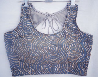 Blusa de diseño lista para usar con escote corazón, color gris, con hermosas lentejuelas. Blusa de moda occidental, top de mujer, blusa corta.