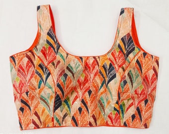 digital print readymade blouse/crop top for sarees & lehangas . sleeve less round neck blouse for women wear . women tops and tees .