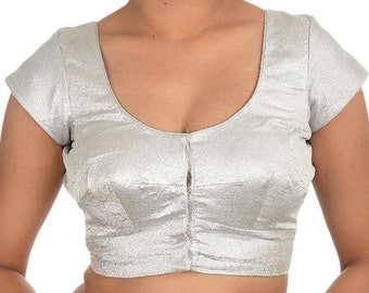 Silver Brocade Readymade Designer Blouse - Saree Blouse - Sari Blouse - Saree Top - Sari Top - For Women
