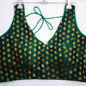Bottle green color Saree blouse V-Neck Ready made saree Blouse-party wear blouse-designer blouse - Saree Blouse