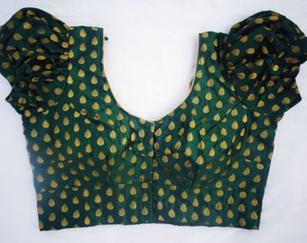 Saree Blouse puff sleeves  in green Color readymade blouse wedding blouse - Saree Blouse
