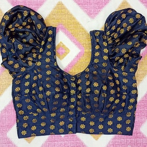 Saree Blouse puff sleeves  in navy blue Color readymade blouse wedding blouse - Saree Blouse