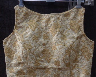 Camicetta pronta all'uso con scollo a barca color oro chiaro e motivo floreale Zari - Camicetta Saree - Camicetta Saree - Top Saree - Top Saree - Per donna
