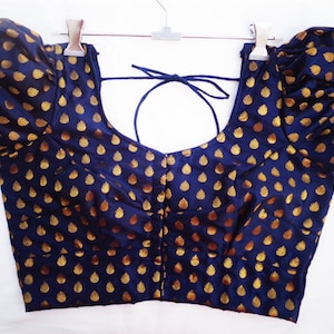 Navy blue color puff sleeves Readymade saree blouse - navy blue Color Traditional Designer Readymade Blouse
