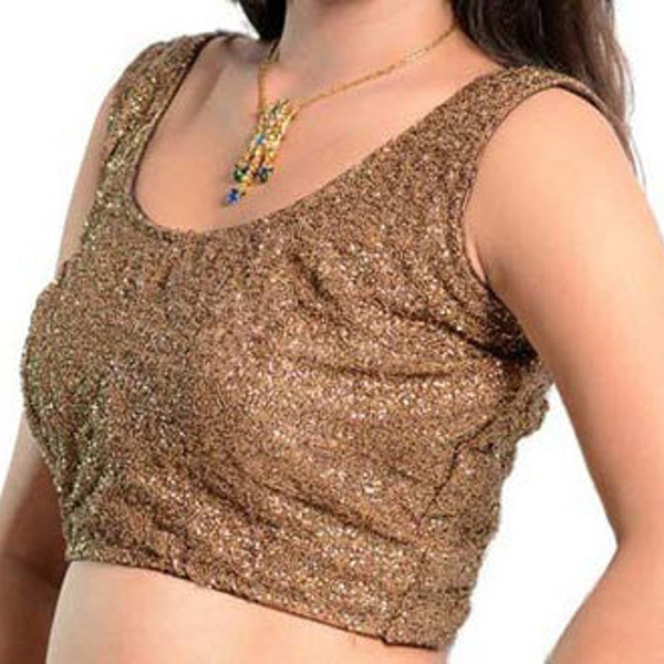 Elegant Copper Sequin Blouse - Sleeveless Western Saree Top for Women -  Ready-to-Wear Party Top - Sequin Designer Blouse - readymade blouse