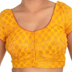 Beautiful Yellow Brocade Blouse with Traditional Floral