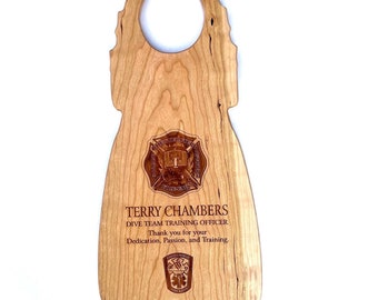 SCUBA Diver Fin Award Gift Cherry Wood Personalized Laser Engraved