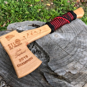 Throwing Axe Hatchet Award - Custom Laser Engraved made of cherry wood