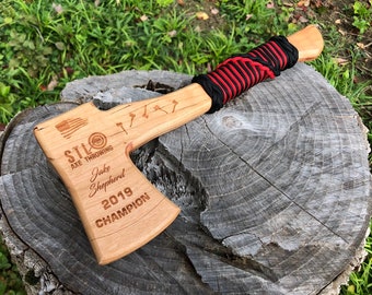 Throwing Axe Hatchet Award - Custom Laser Engraved made of cherry wood