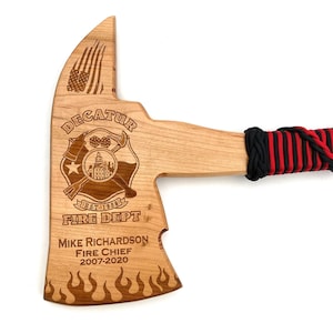 Firefighter Gift Axe: Cherry Wood Customized Laser Engraved
