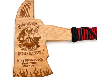 Firefighter Gift Axe: Cherry Wood Customized Laser Engraved