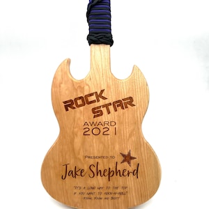 Guitar Cherry Wood Music Award Gift Band Corporate Sales Custom Personalized Laser Engraved
