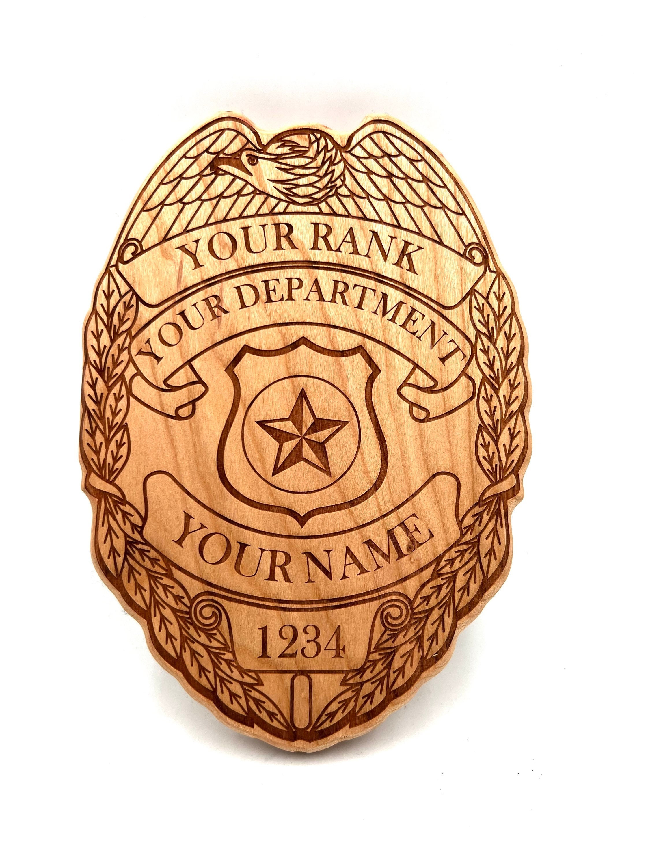Police Law Enforcement Badge Shield Cherry Wood Plaque