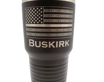 Thin Silver Line American Flag Tumbler Personalized with Your Name