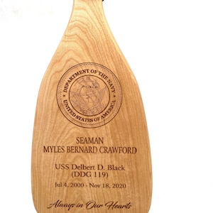 Military Navy Paddle Award Custom Personalized Laser Engraved Cherry Wood Coast Guard Marines Air Force Oar