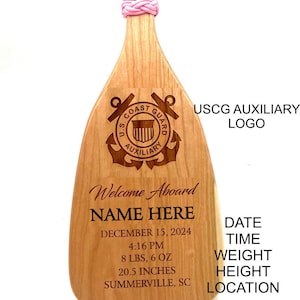 Baby Birth Announcement Paddle for USCG AUXILIARY Custom Engraved