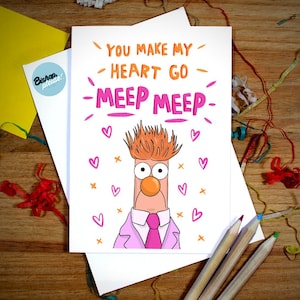 Carte de Saint Valentin drôle de bécher les Muppets - Saint Valentin « My Heart Go MEEP MEEP », The Muppets, Bunsen and Beaker, marionnettes, carte d'amour