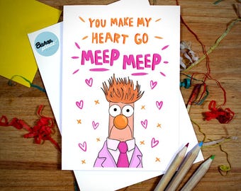 The Muppets Beaker Funny Anniversary Card - My Heart Goes MEEP MEEP, Anniversary, The Muppets, Beaker, Love Card, Happy Anniversary