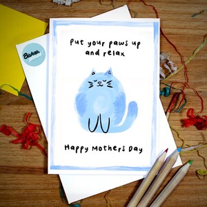Carte de fête des mères chat - « Levez les pattes et détendez-vous » pour maman, carte pour mère, carte de fête des mères heureuse, jolie carte de fête des mères, faite main