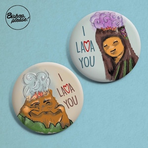 I Lava You, Volcano Lava Pixar Short Inspired - Anniversary, Birthday, Valentines Gift 38mm Badge, Metal Pin Back