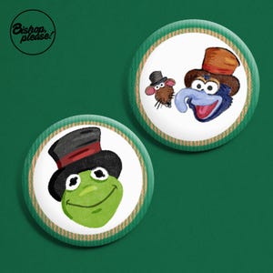 Muppets Christmas Carol Badge Set - Kermit the Frog, Rizzo the Rat, Gonzo, Michael Caine, Muppets Movie, Christmas Badge, Christmas Gift