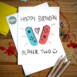 Carte d'anniversaire de joueur - Joyeux anniversaire joueur un ou deux ! - Carte pour petit ami, petite amie, joueur, Nintendo Switch, carte d'anniversaire drôle