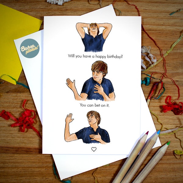 Carte d'anniversaire Troy Bolton - Pariez dessus ! High School Musical 2, carte d'anniversaire drôle, film Disney Channel, Zac Effron, Wildcats, carte drôle