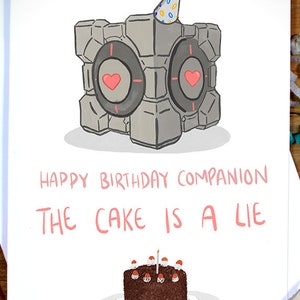 Portal The Cake is a Lie Birthday Card Portal Game, Portal Cube, Portal 2 Inspired, Gamer Card, Birthday Card for Gamer, Card for Him image 2