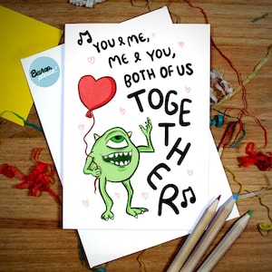 Carte de Saint-Valentin Monsters Inc - « Vous et moi, moi et vous, nous deux ensemble » - carte inspirée de Pixar, Mike Wasowski, Mike et Sully, carte d'amour
