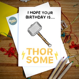 Marvel Thor Thorsome Birthday Card - Thor Ragnarock, Asgard, Marvel Birthday Card, Avengers Birthday Card, Infinity War, Hammer, Mjolnir