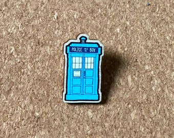 Doctor Who Tardis! Wooden Pin Brooch - Illustrated Wood Pin, BBC Geek Nerdy Gift
