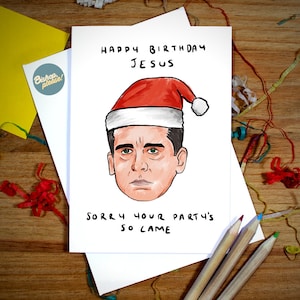 Carte de Noël The Office - Happy Birthday Jesus, Michael Scott, Dwight Schrute, Dunder Mifflin, Funny Christmas, The US Office, TV