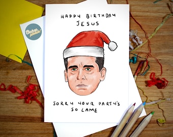 The Office Christmas Card - Happy Birthday Jesus, Michael Scott, Dwight Schrute, Dunder Mifflin, Funny Christmas, The US Office, TV