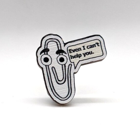 Clippy, Microsoft Word - Wooden Pin Brooch - Illustrated Wood Pin