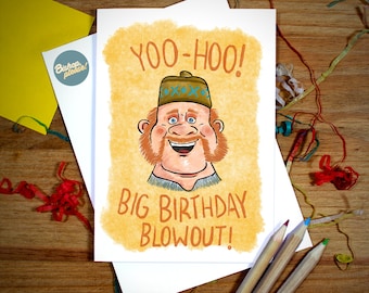 Frozen verjaardagskaart - Oaken Yoo Hoo Blowout verjaardagskaart, Frozen geïnspireerd, Olaf, Anna, Elsa, Wandering Oaken, Big Summer Blowout, Hoo