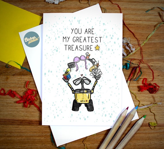 WALL-E Anniversary Card - Pixar Inspired Card, Walle and Eve Card